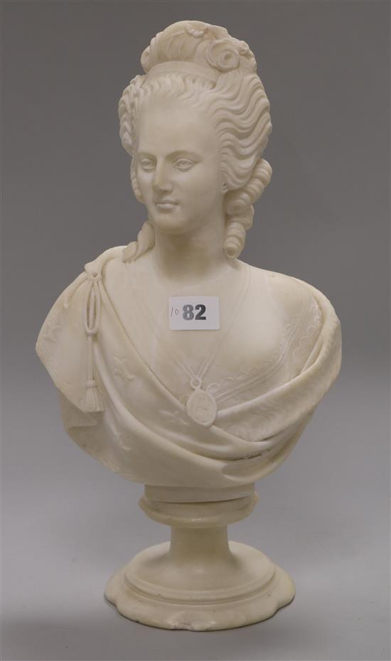 A marble bust of Madame Pompadour